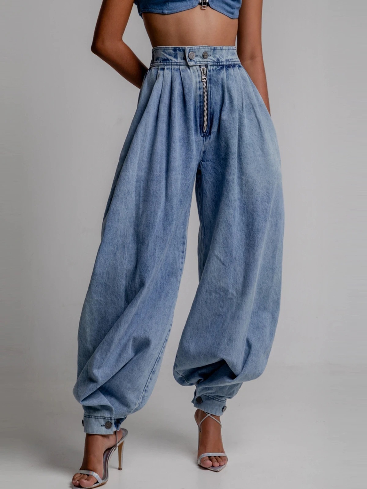 Fashion Stretch Drawstring Waist Loose Fit Jeans