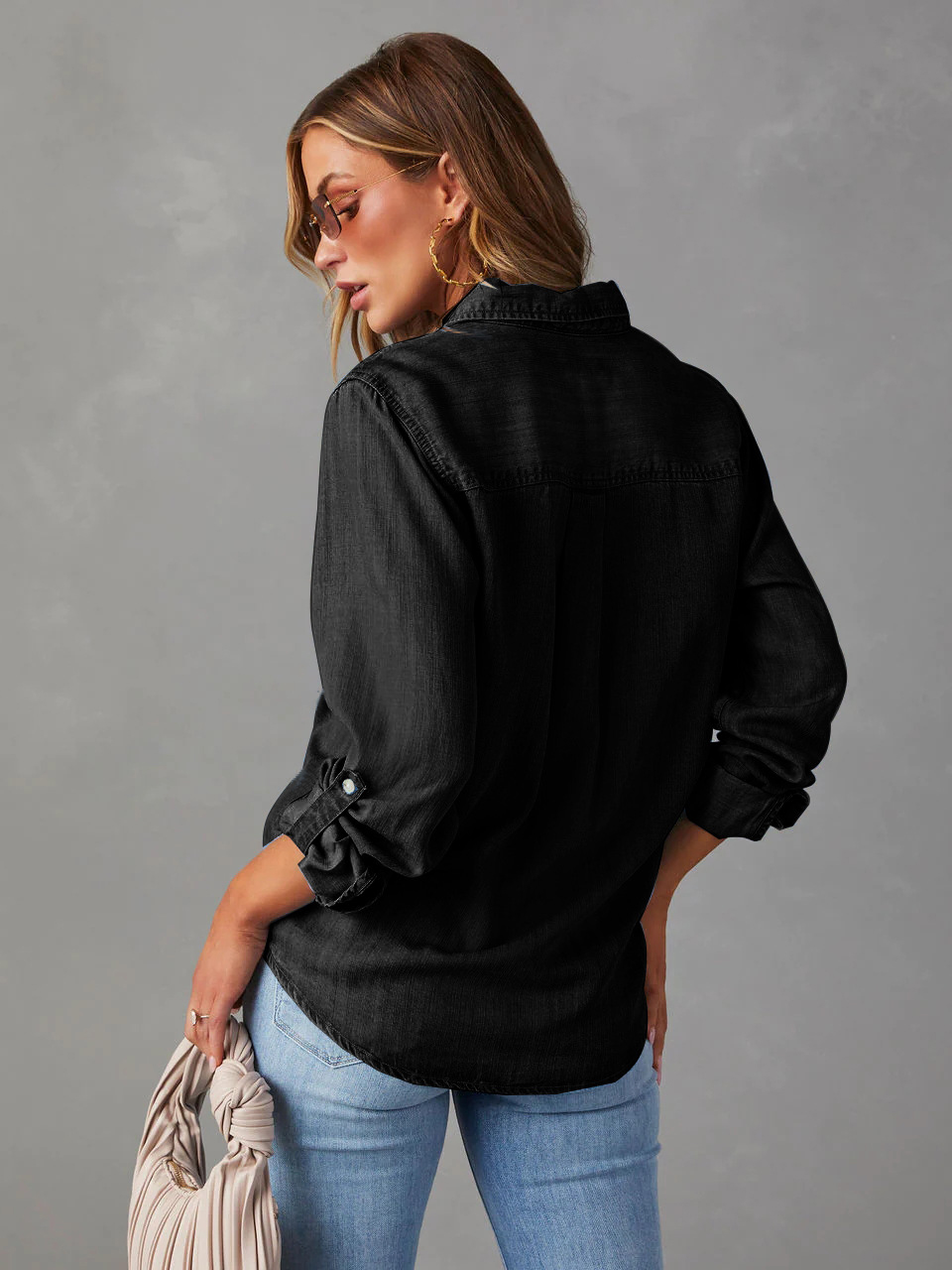 Casual Button Front Light Washed Denim Shirt