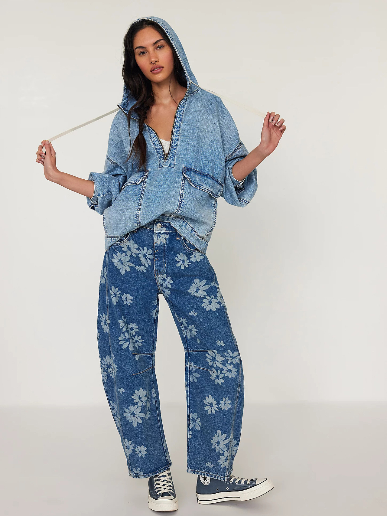 Casual Oversized Washed Long Sleeve Denim Top