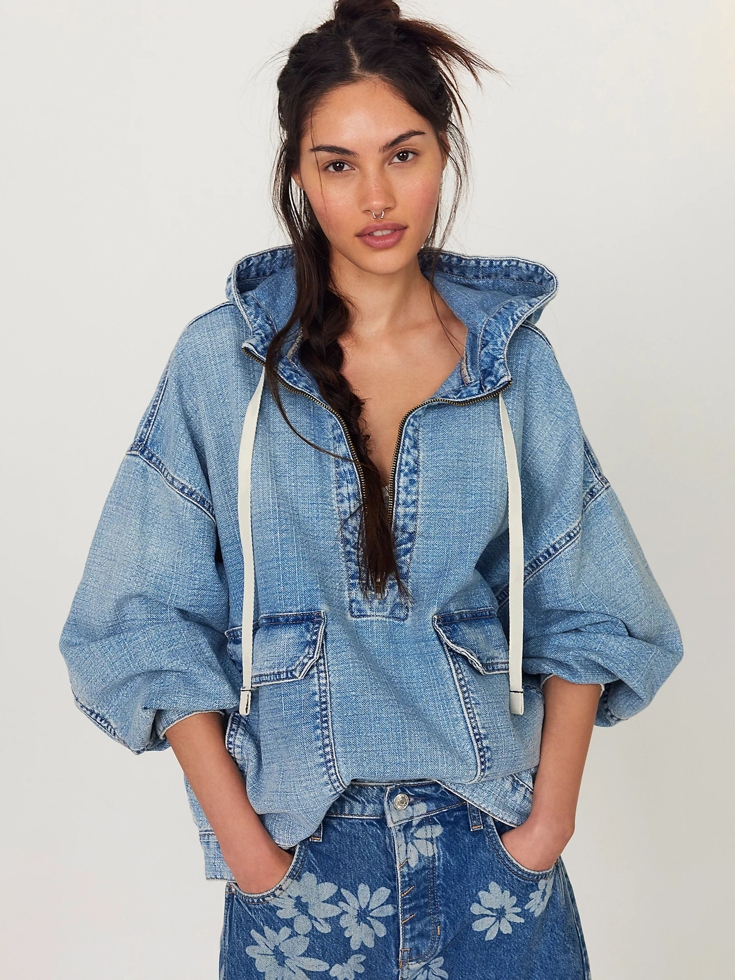 Casual Oversized Washed Long Sleeve Denim Top