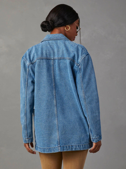 Casual Washed Lapel Denim Blazer