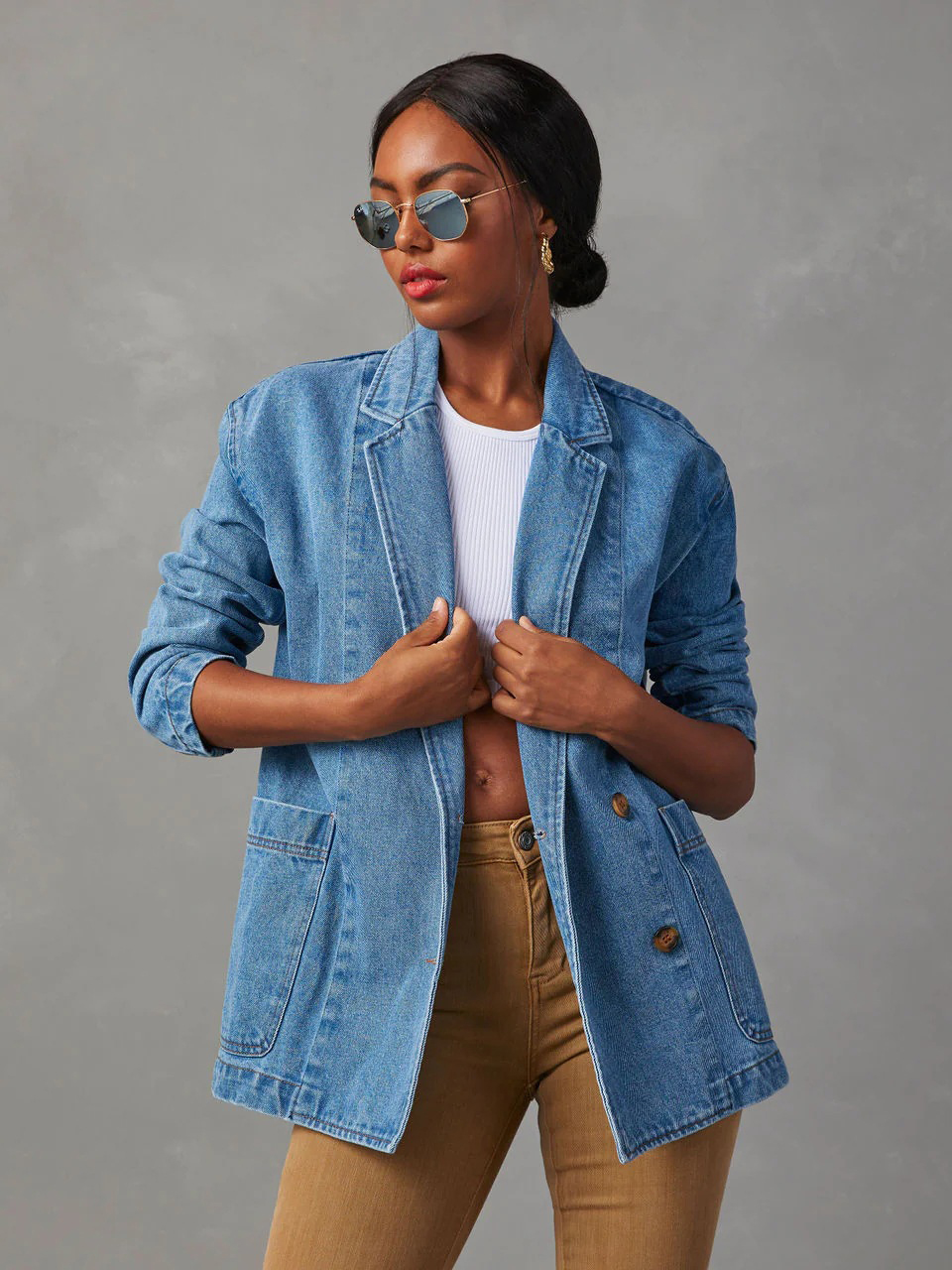 Casual Washed Lapel Denim Blazer