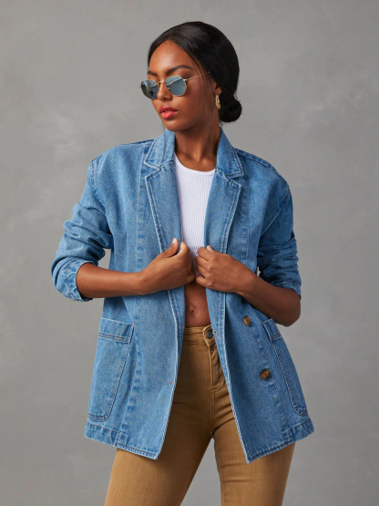 Casual Washed Lapel Denim Blazer