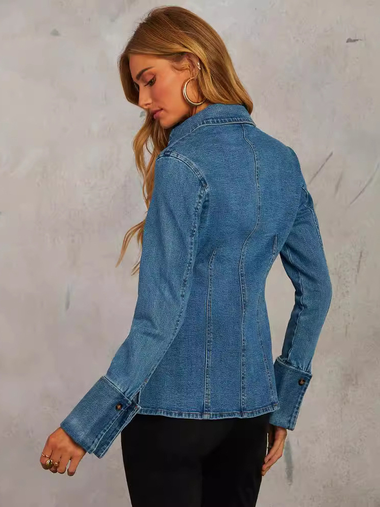 Casual Button Front Long Sleeve Slim Fit Denim Shirt