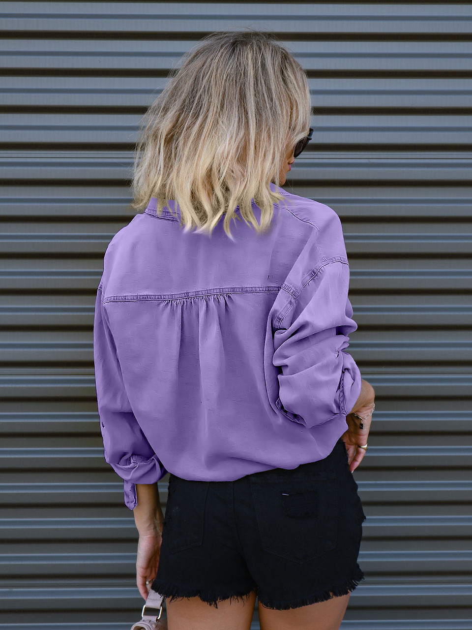 Casual Drawstring Hem Short Washed Denim Shirt