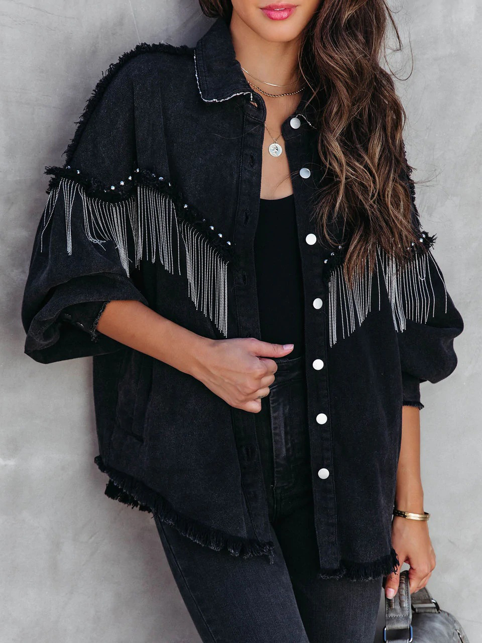 Street Fashion Studded Chain Fringe Jacket
