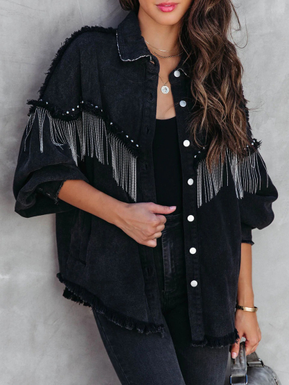 Street Fashion Studded Chain Fringe Jacket