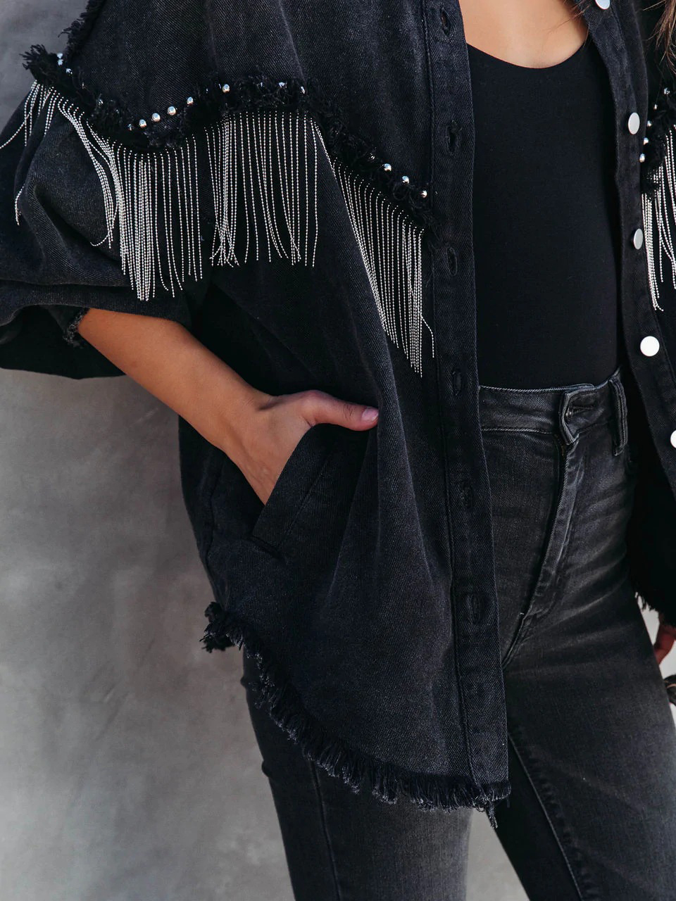Street Fashion Studded Chain Fringe Jacket