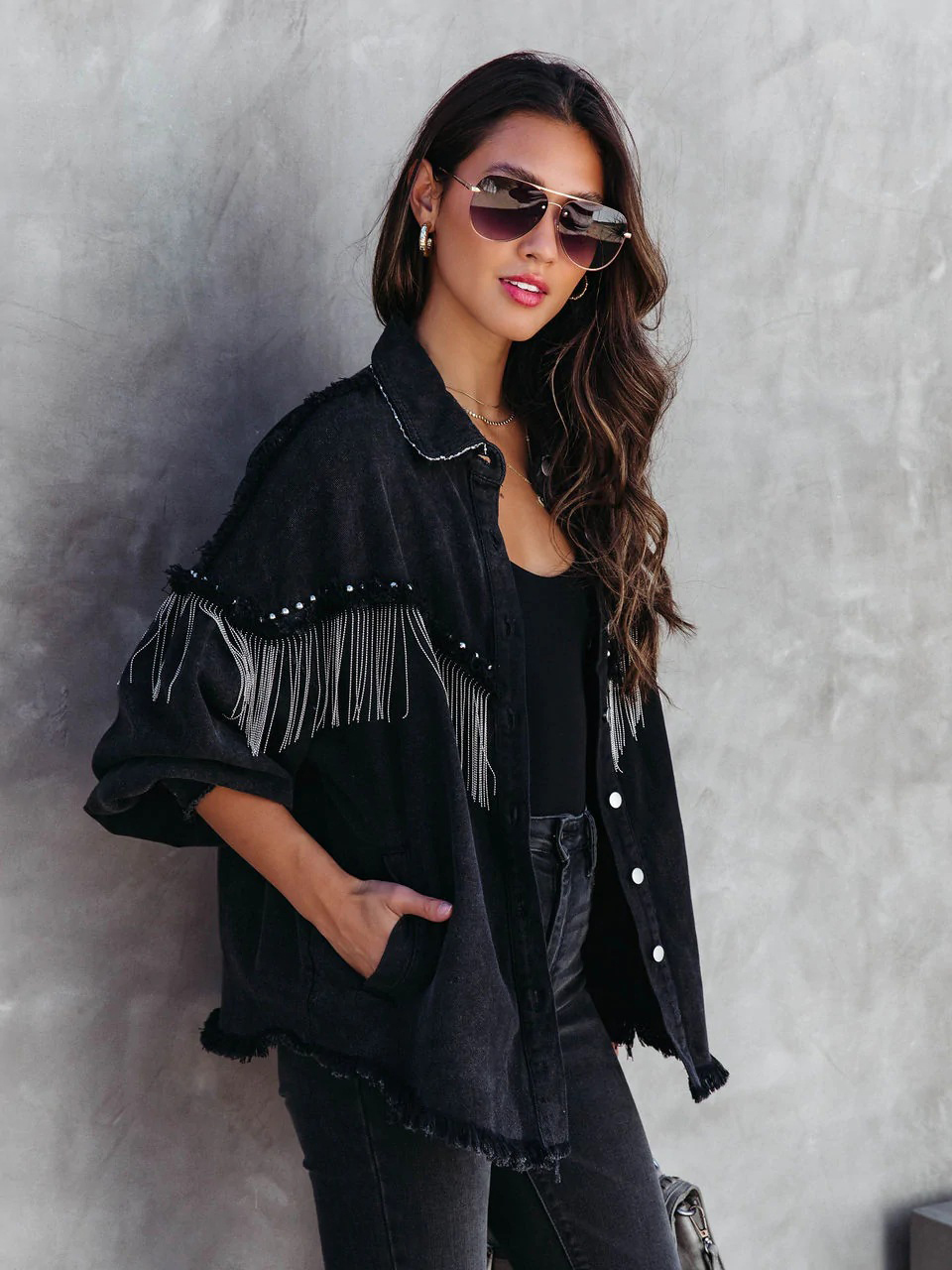 Street Fashion Studded Chain Fringe Jacket