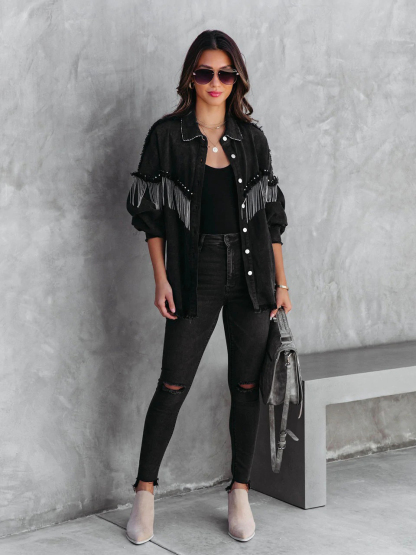 Street Fashion Studded Chain Fringe Jacket