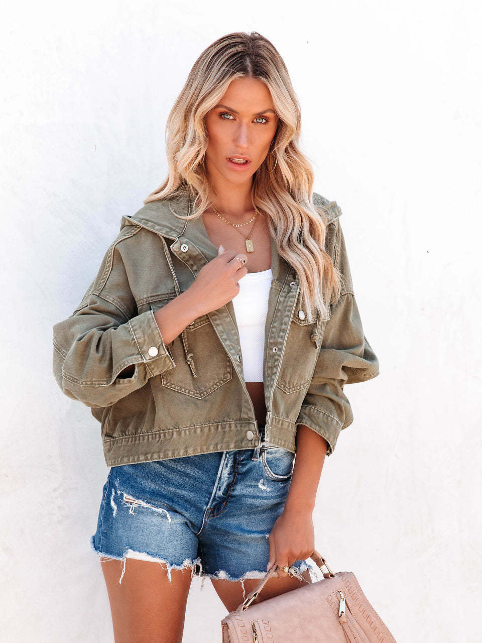 Fashion Street Drawstring Hooded Oversized Denim Jacket