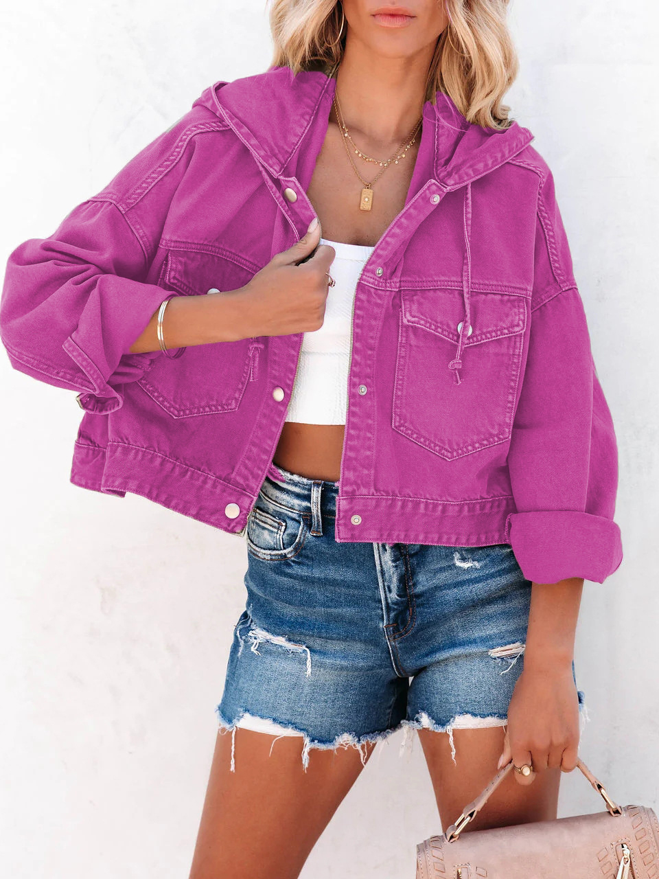 Fashion Street Drawstring Hooded Oversized Denim Jacket