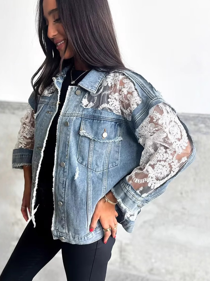 Designer Mesh Panel Denim Jacket