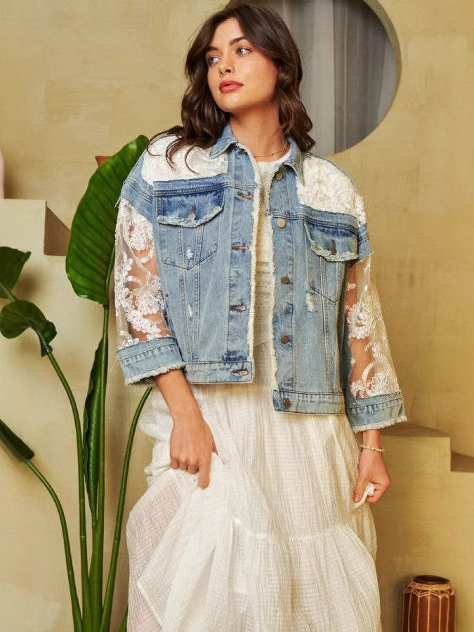 Designer Mesh Panel Denim Jacket
