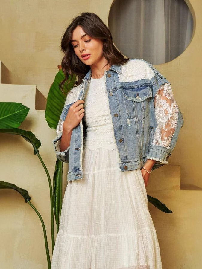 Designer Mesh Panel Denim Jacket