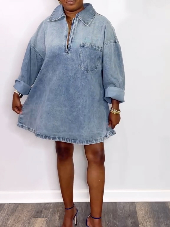 Women's Casual Lapel Oversized Denim Mini Dress