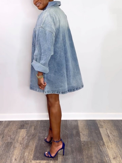 Women's Casual Lapel Oversized Denim Mini Dress