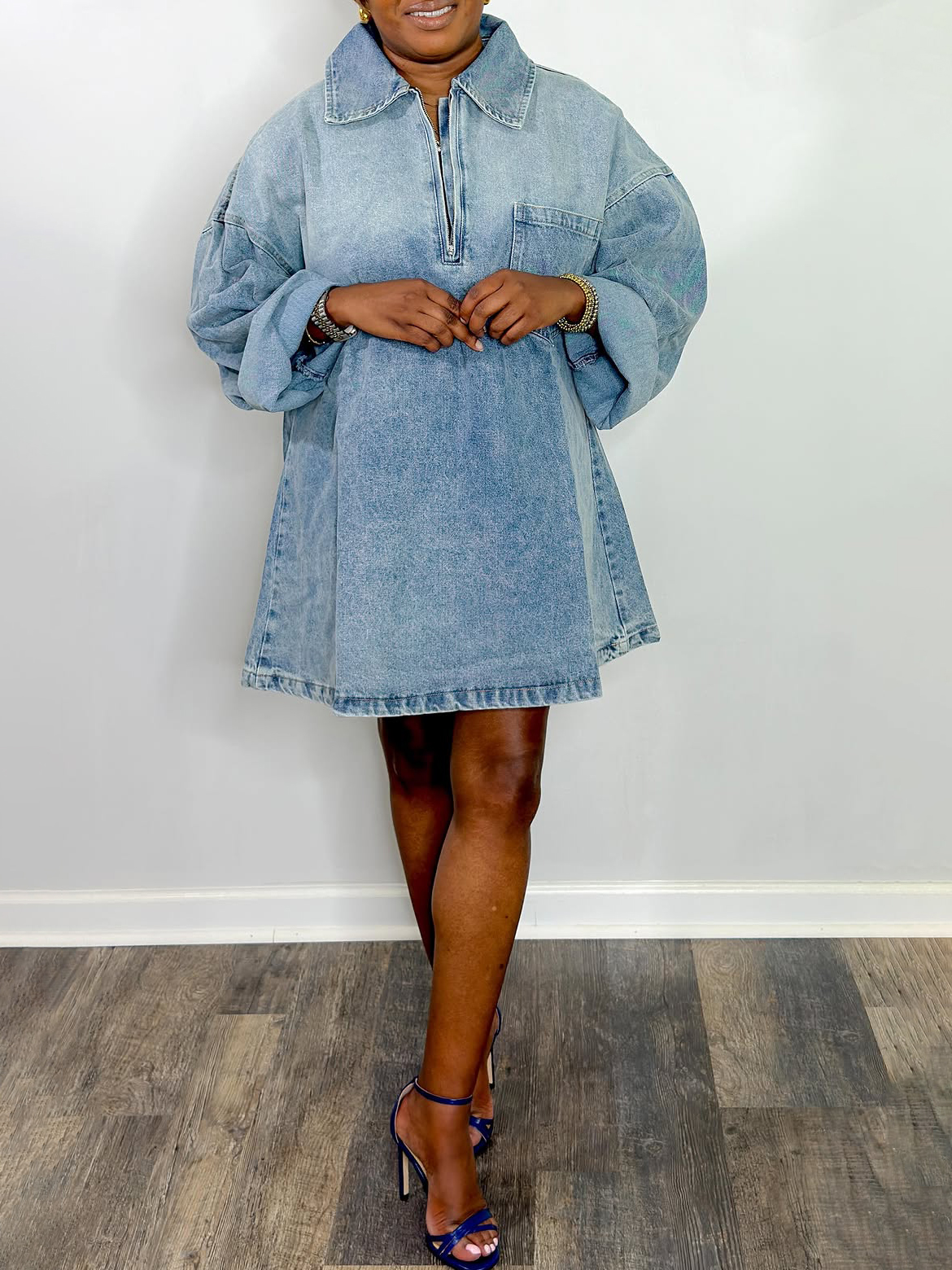 Women's Casual Lapel Oversized Denim Mini Dress
