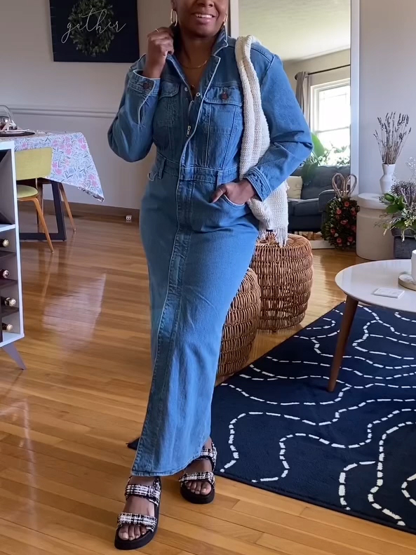 Women's Casual Lapel Front Slit Denim Dress