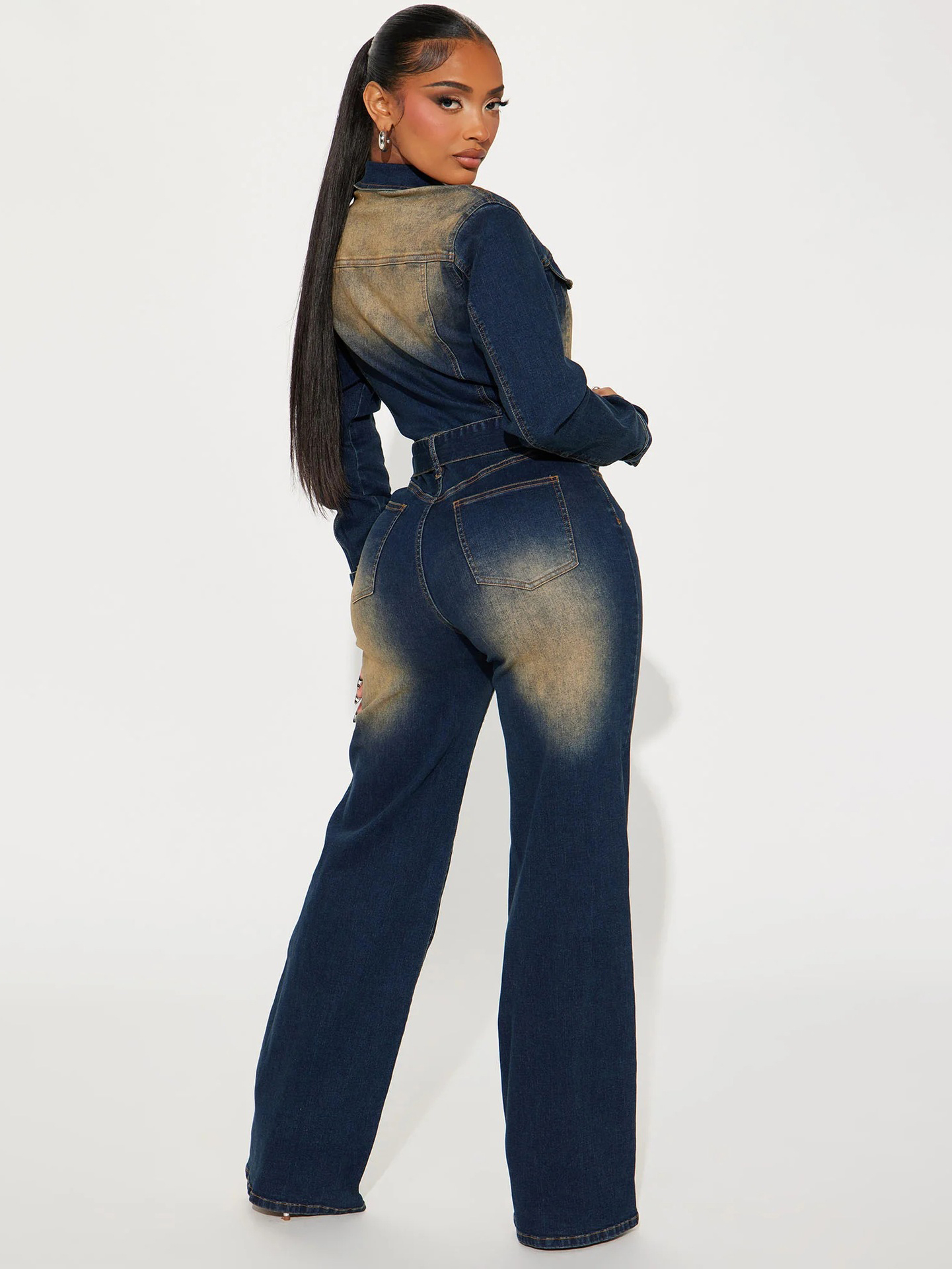 Casual Slim Fit Stretch Washed Denim Jumpsuit