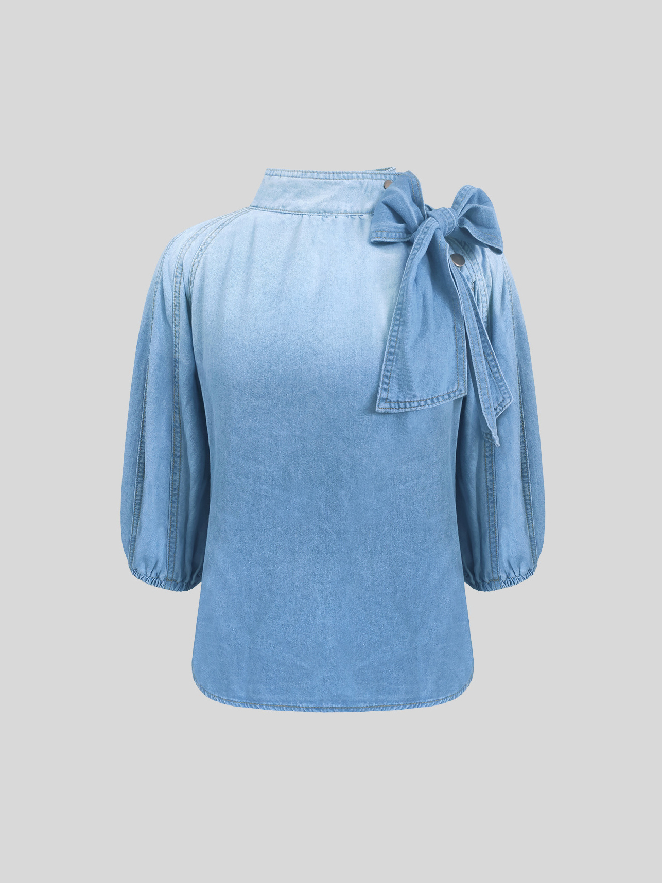 Elegant Ombre Puff Sleeve Denim Top