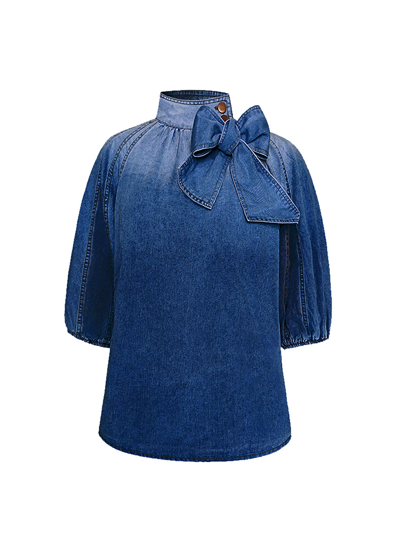 Elegant Ombre Puff Sleeve Denim Top