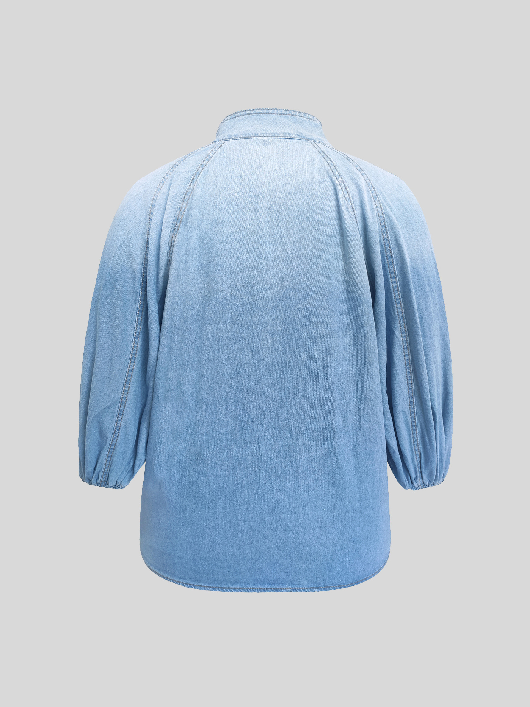 Elegant Ombre Puff Sleeve Denim Top