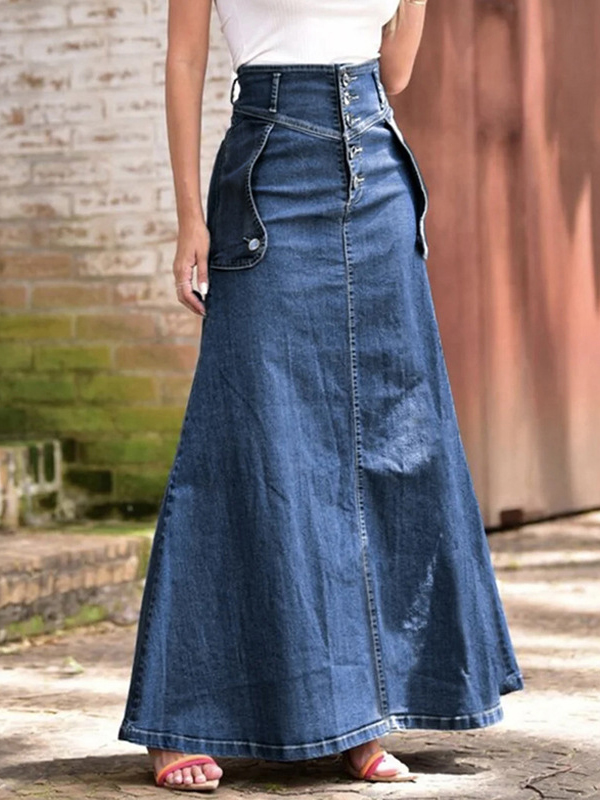 Casual Washed Denim A-Line Skirt