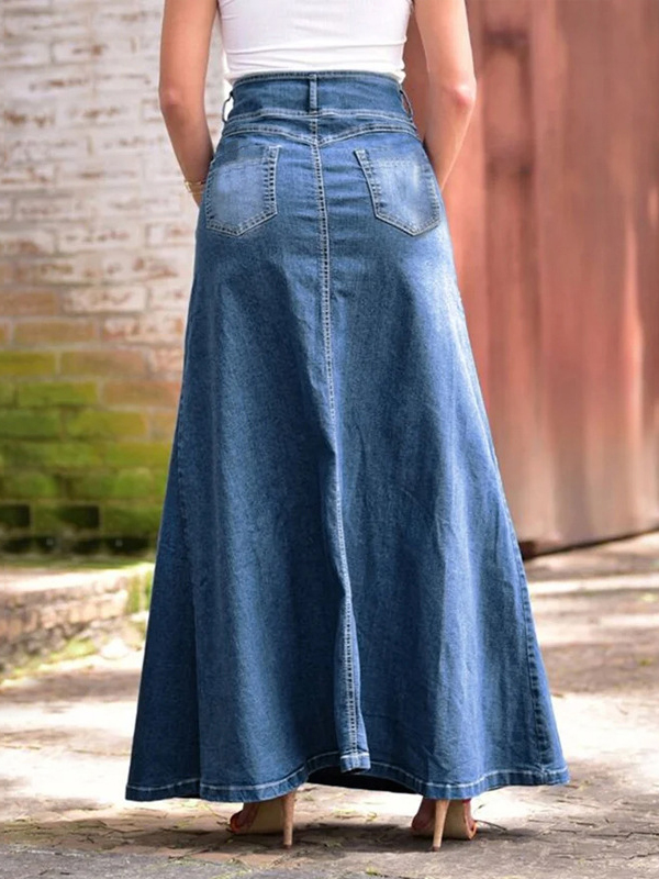 Casual Washed Denim A-Line Skirt
