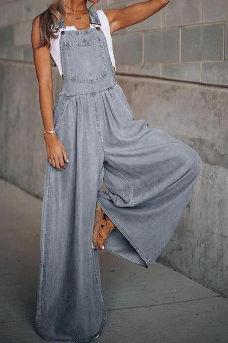 Women's Loose Fit Side Pocket Sleeveless Denim Overalls