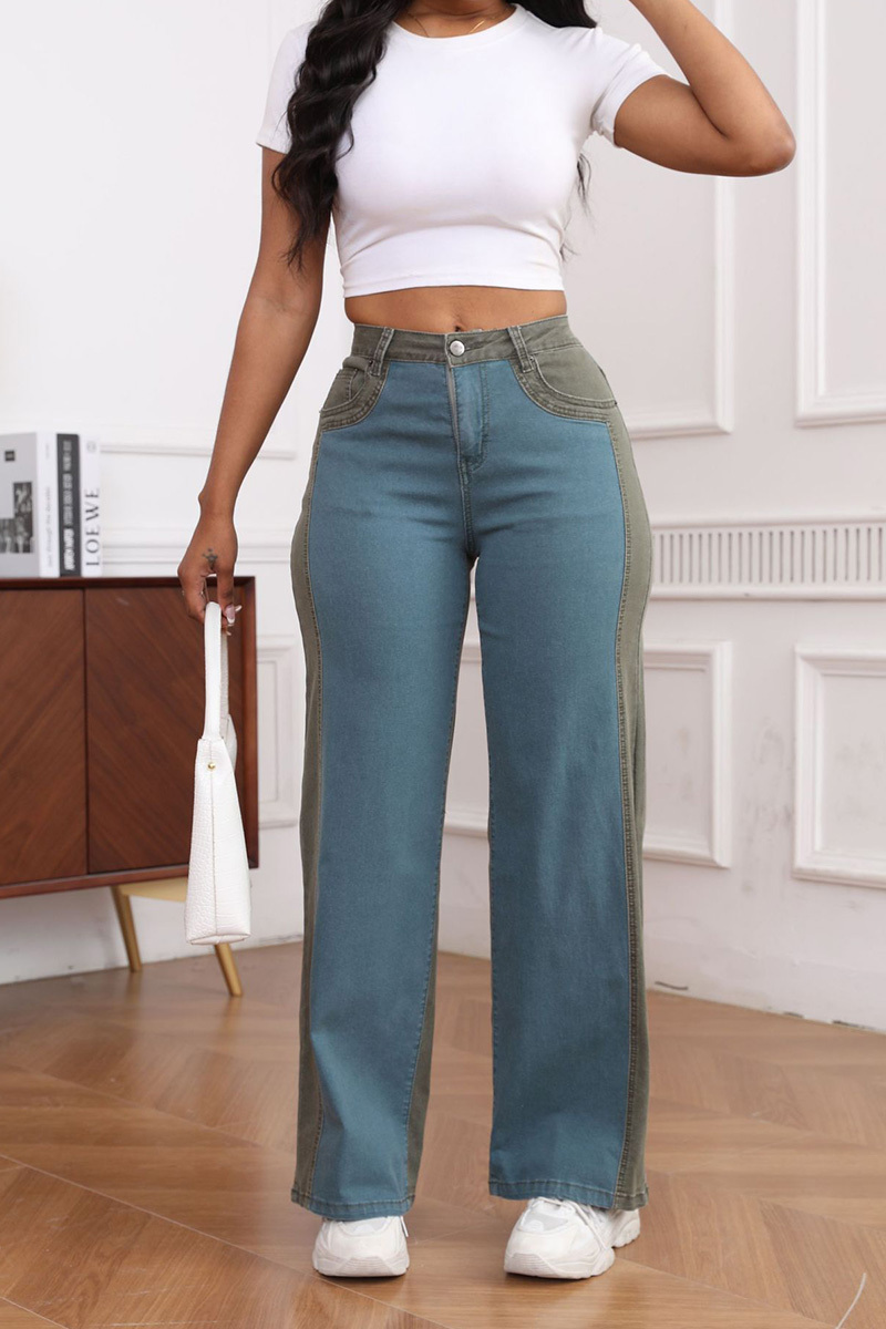 Casual Stretch Color-Block Washed Jeans