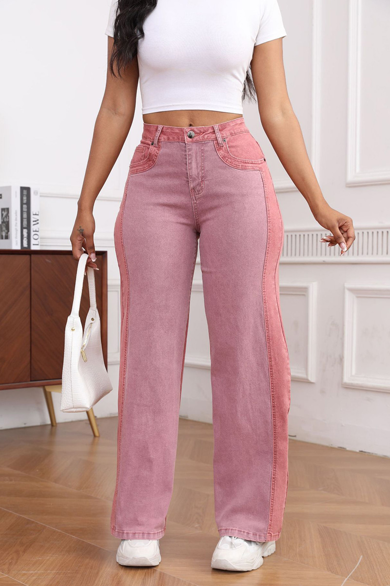 Casual Stretch Color-Block Washed Jeans