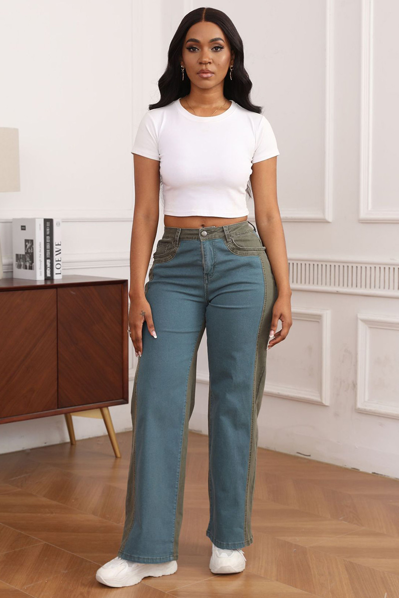 Casual Stretch Color-Block Washed Jeans