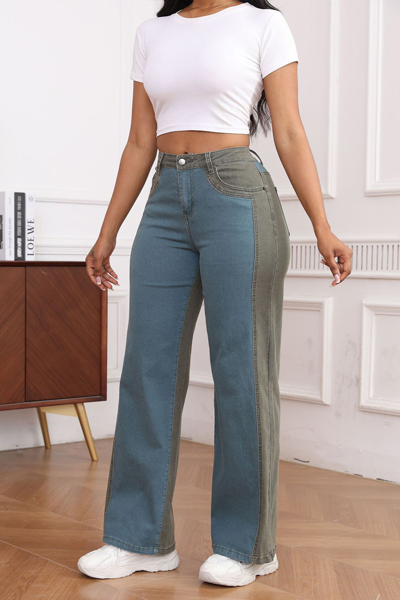 Casual Stretch Color-Block Washed Jeans