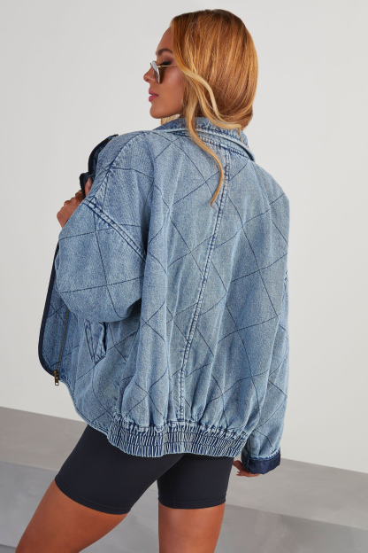 Women's Casual Quilted Thick Lapel Denim Jacket