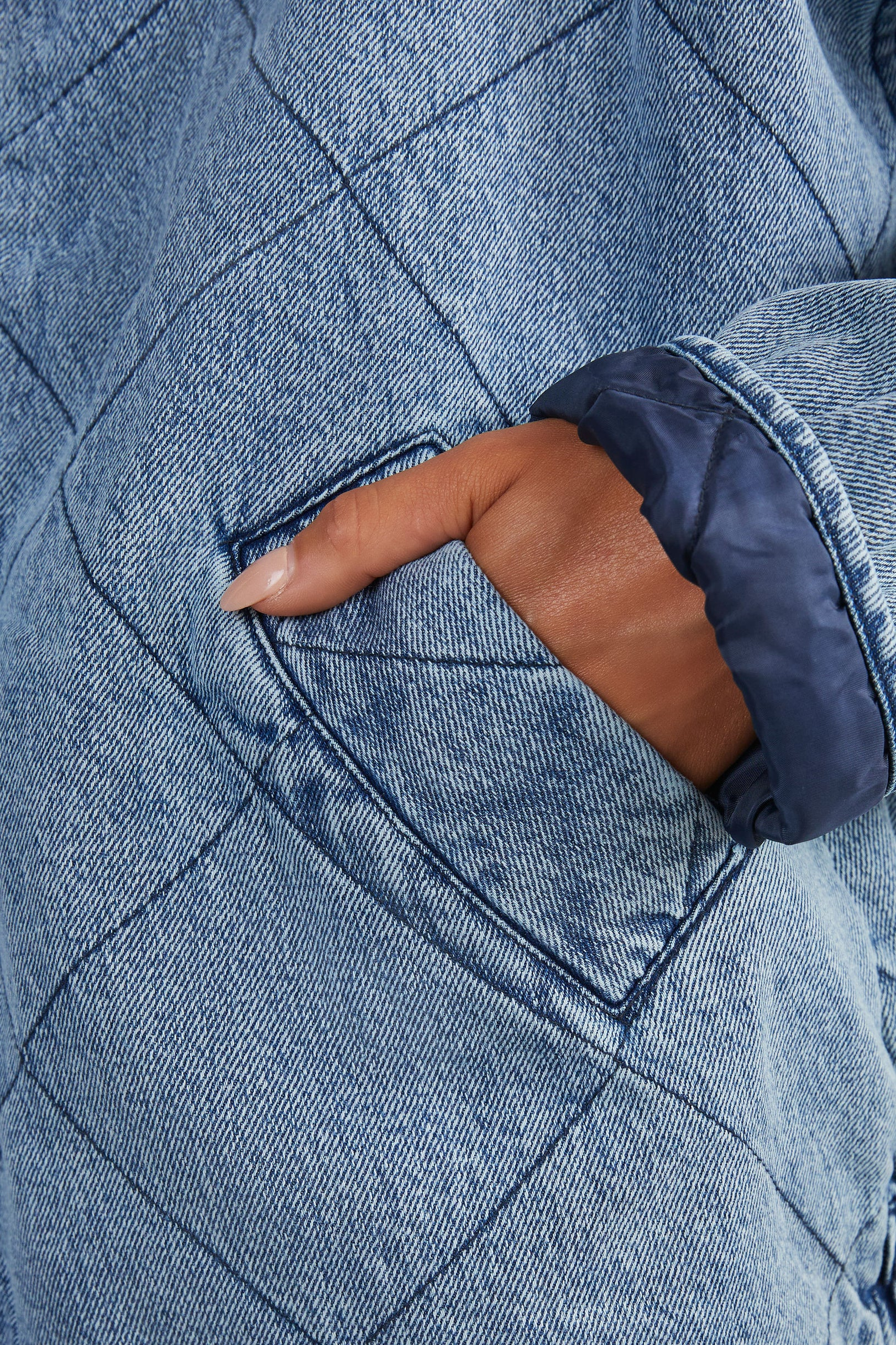 Women's Casual Quilted Thick Lapel Denim Jacket