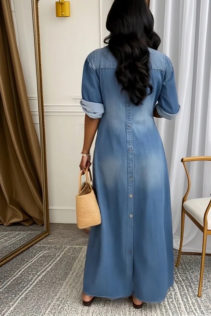 Women's Lapel Multi-pocket Denim Thin Casual Dress