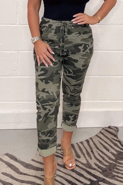 Women's Camouflage Leopard Print Casual Lace-up Trousers