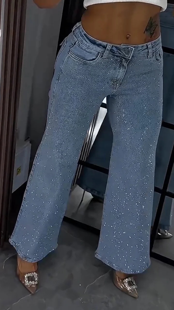 Women's Rhinestone Casual Straight Jeans