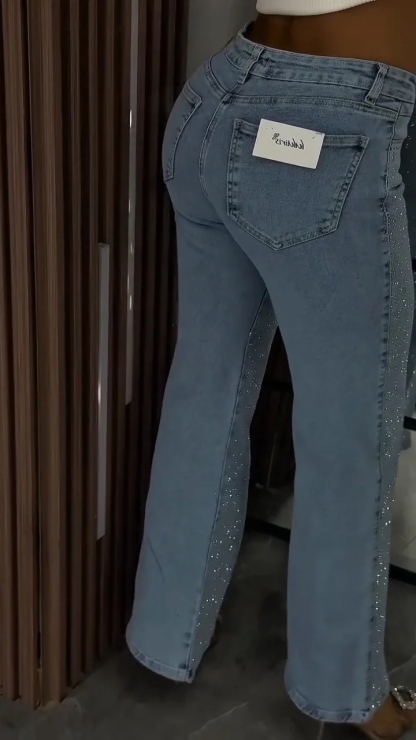 Women's Rhinestone Casual Straight Jeans