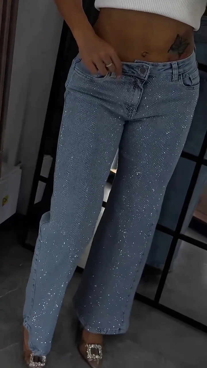 Women's Rhinestone Casual Straight Jeans