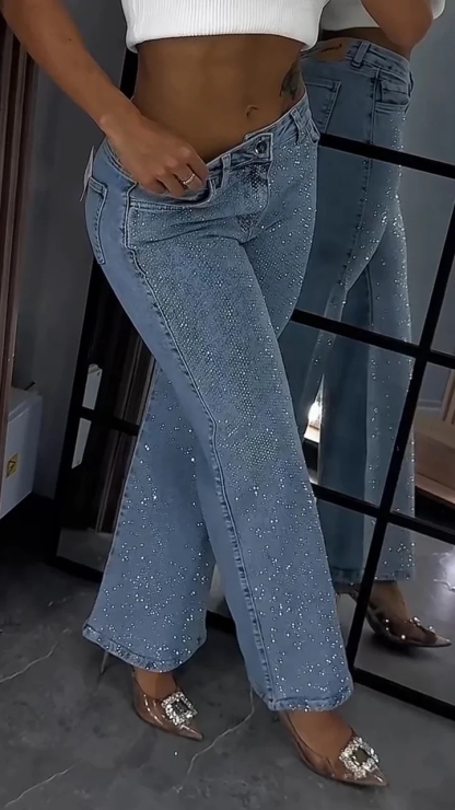 Women's Rhinestone Casual Straight Jeans