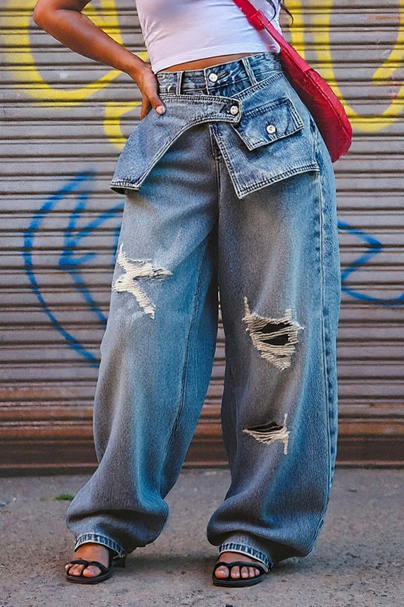 Women's Vintage Ripped Straight Leg Jeans