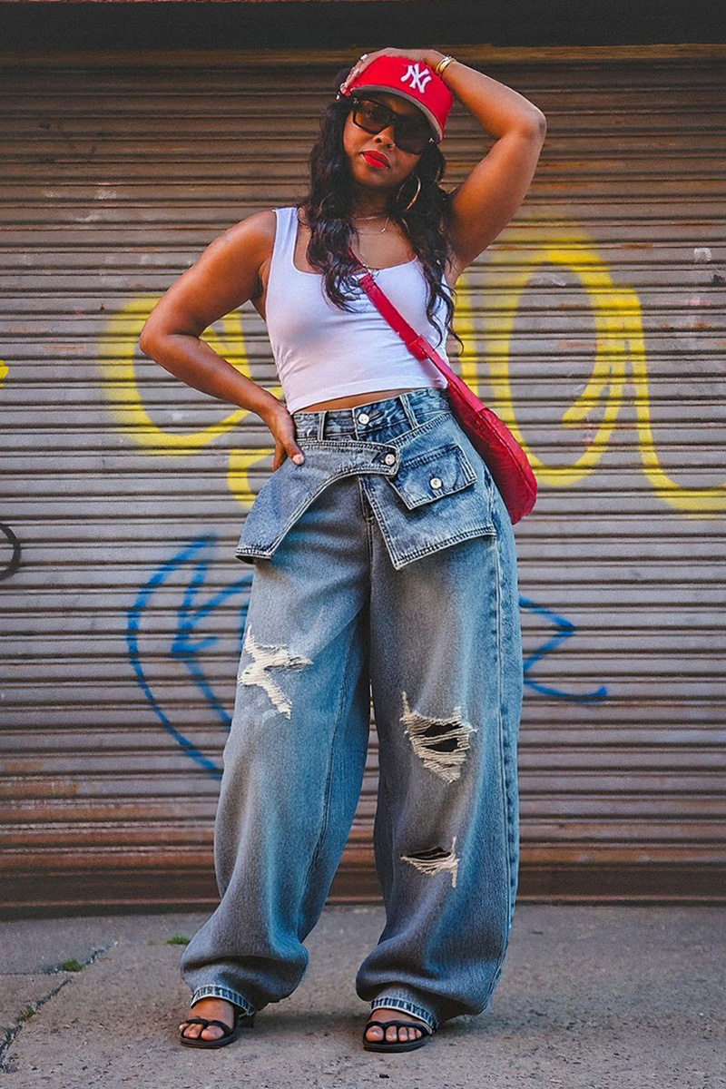 Women's Vintage Ripped Straight Leg Jeans