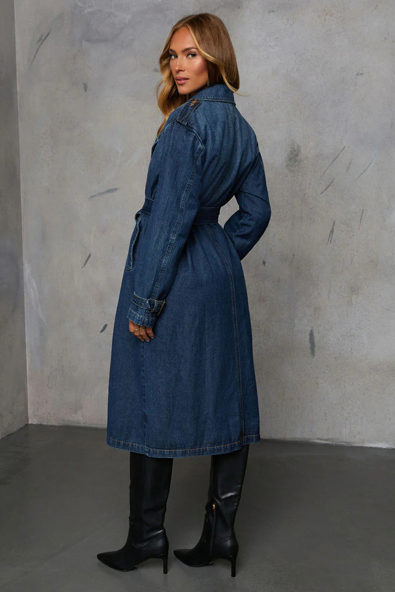 Fashion Classic Lapel Denim Trench Coat