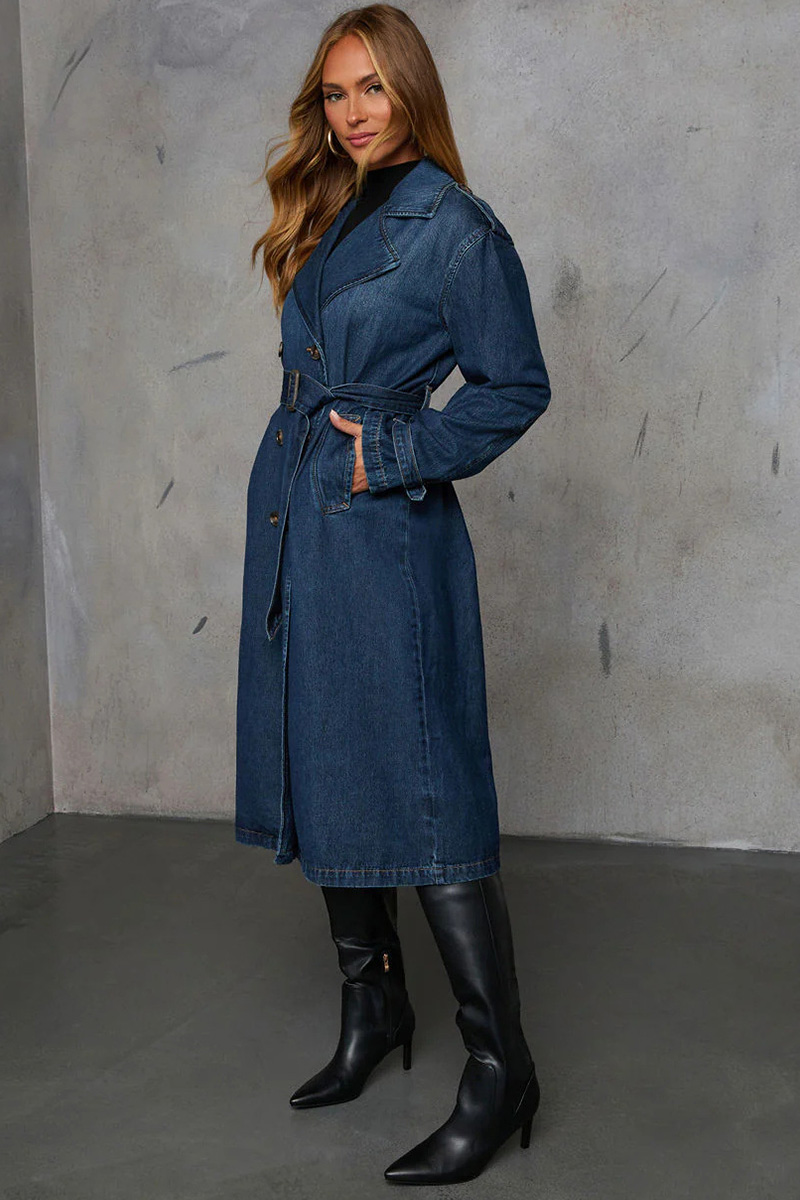 Fashion Classic Lapel Denim Trench Coat