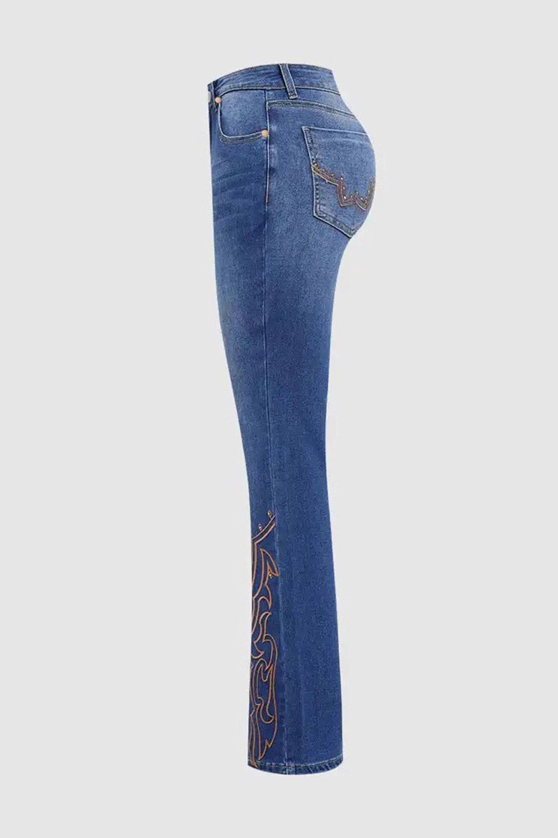 Vintage Beaded Embroidered Slim Fit Stretch Jeans