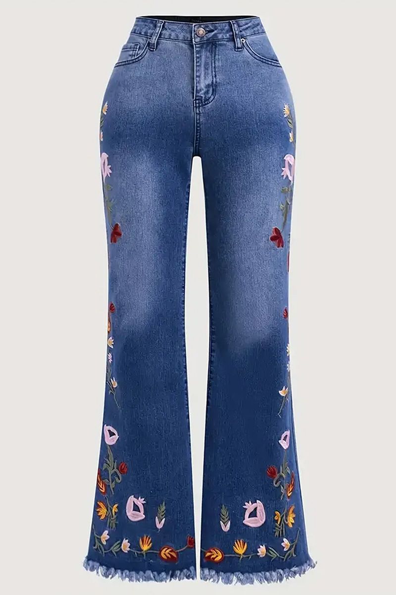 Women's Vintage Embroidered Stretch Flare Jeans