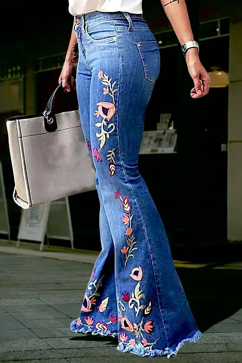 Women's Vintage Embroidered Stretch Flare Jeans