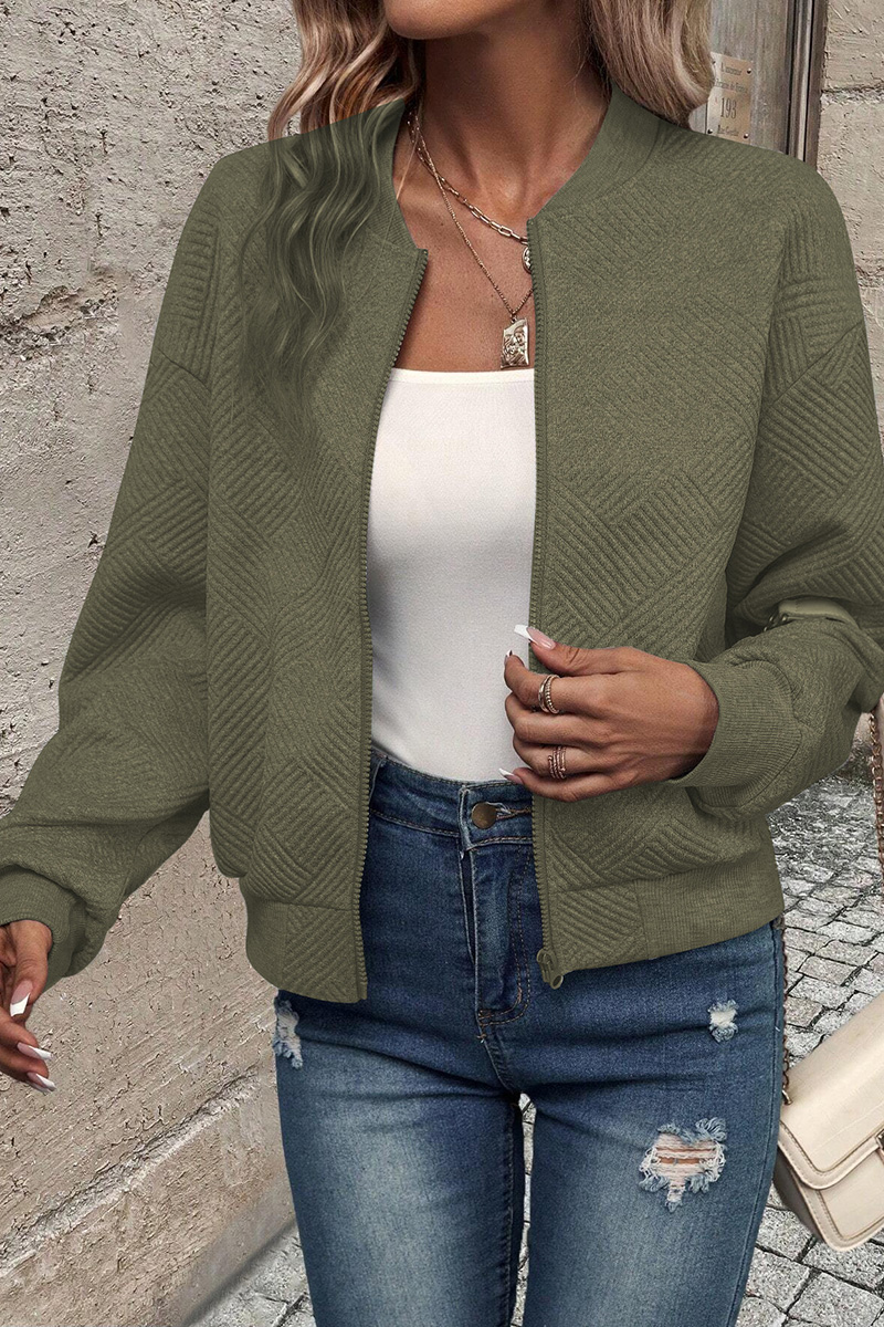 Casual Solid Color Zip Up Baseball Jacket